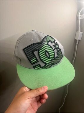 DC Kids Gray Snapback Hat with Neon Green Brim